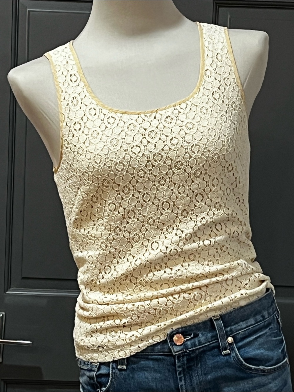 J. Crew Cream Lace Scoop Neck Tank